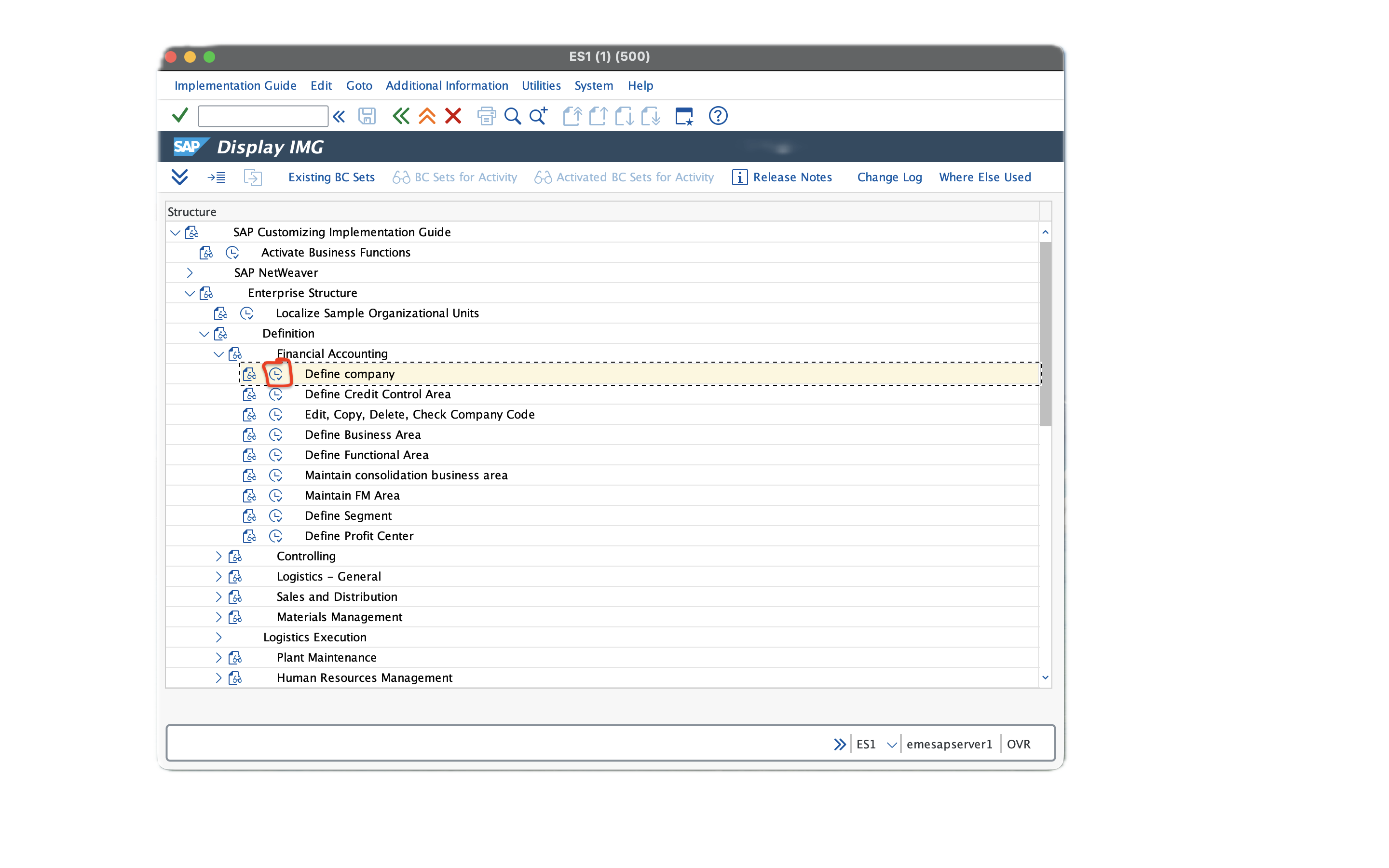 SAP enterprise structure screen