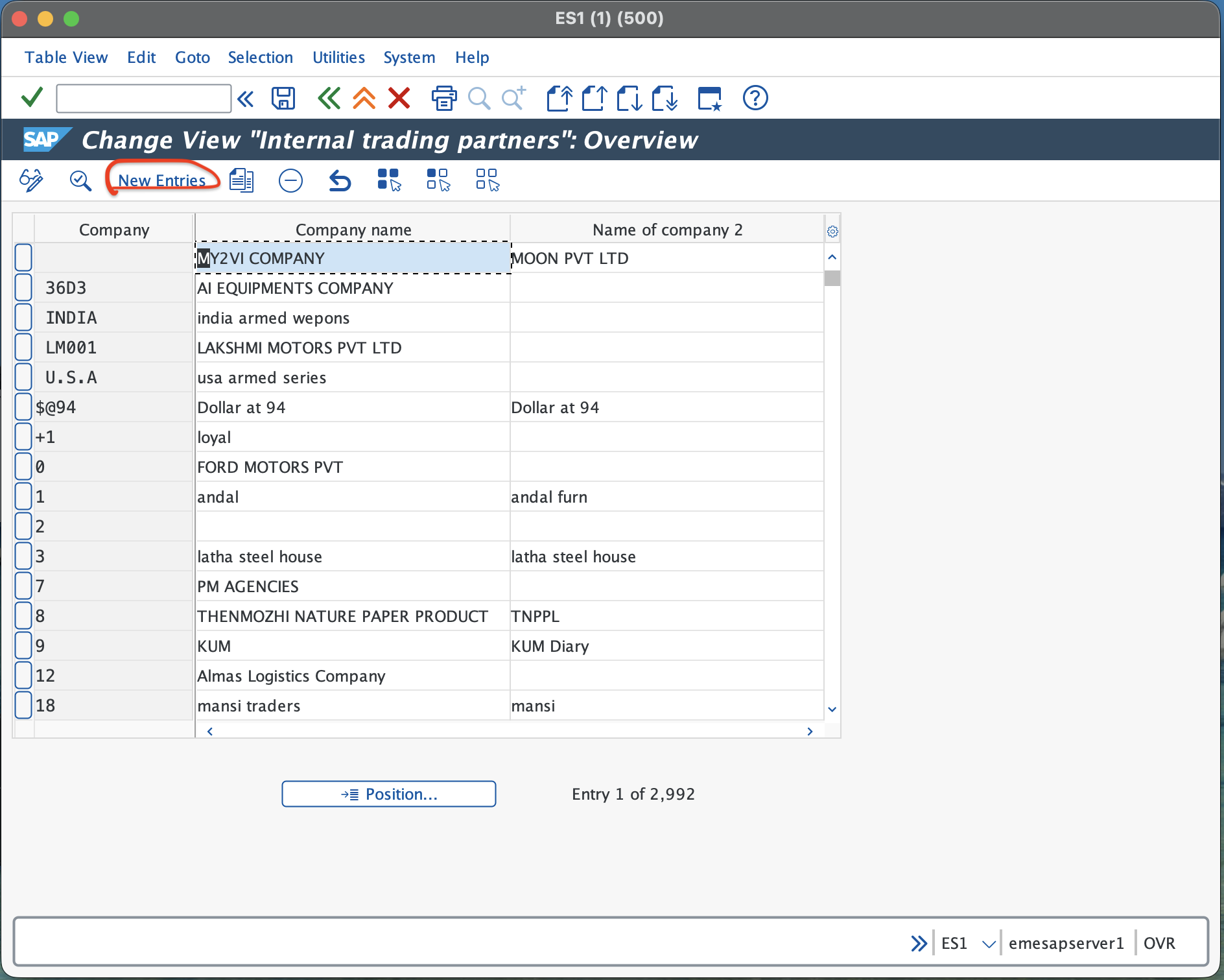 SAP company creation screen