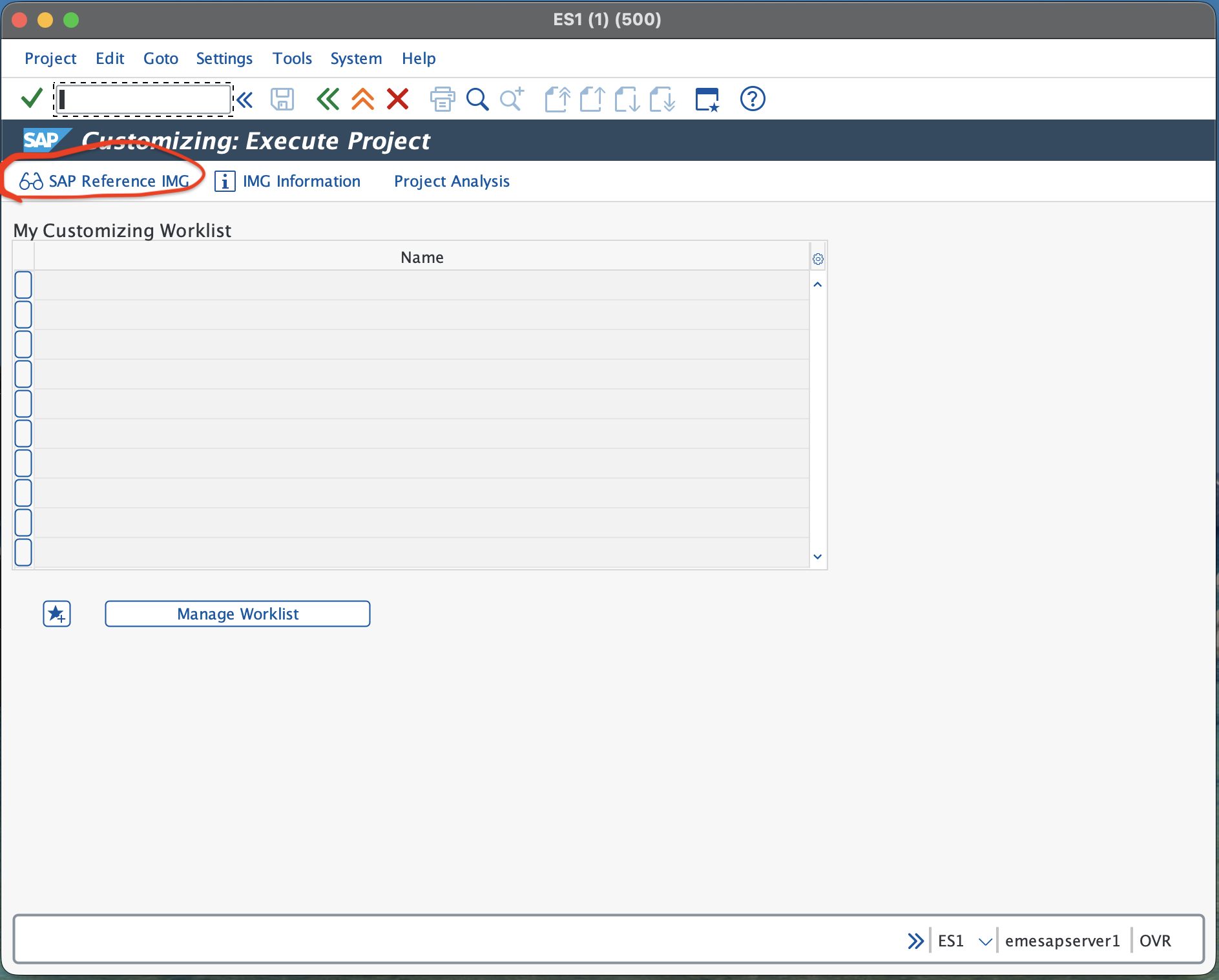 SAP spro screen