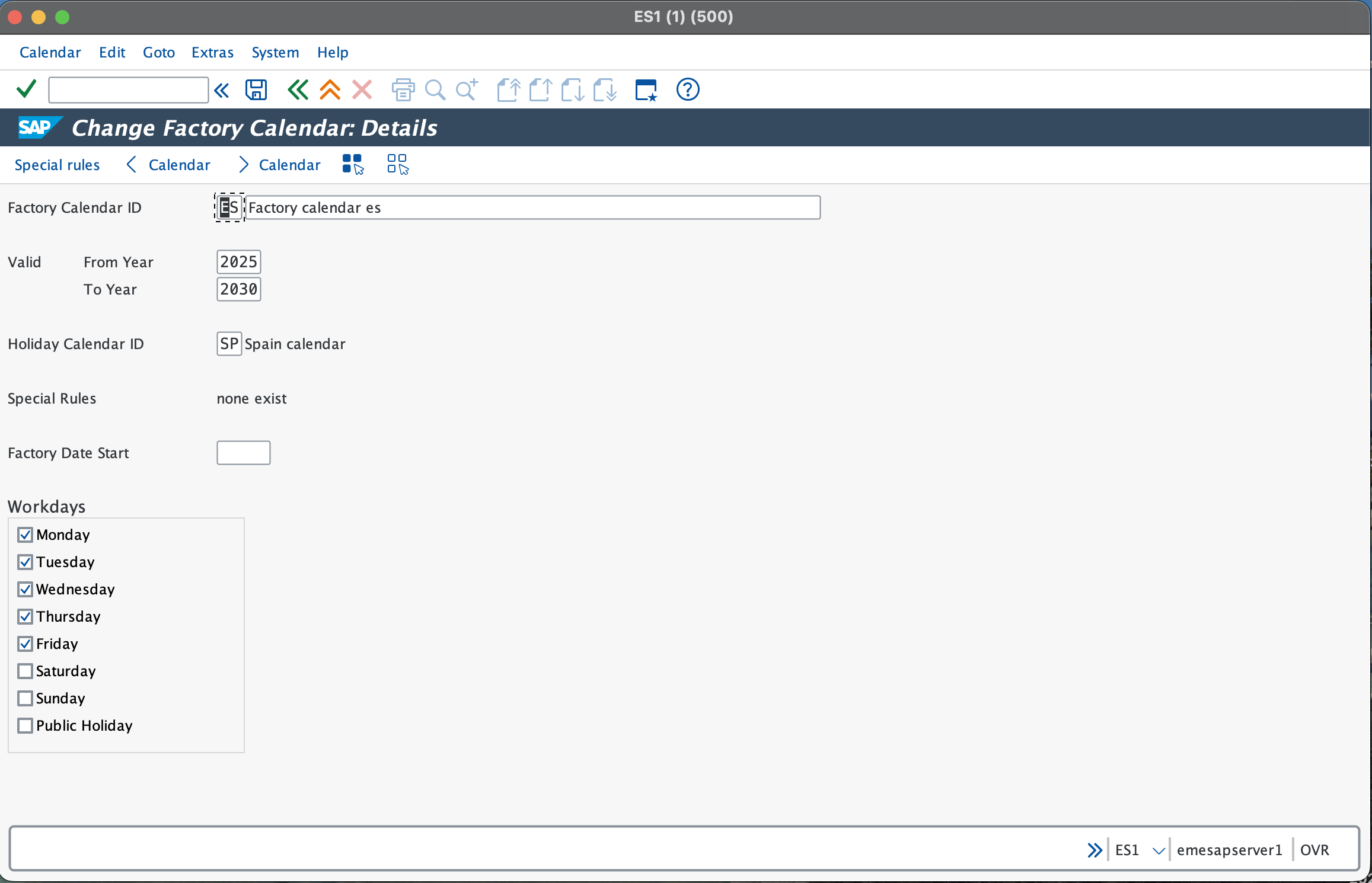 SAP public factory calendar creation