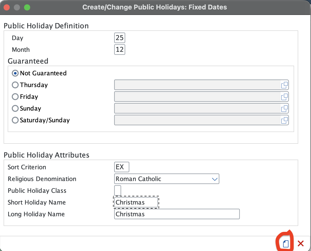 SAP public holiday creation