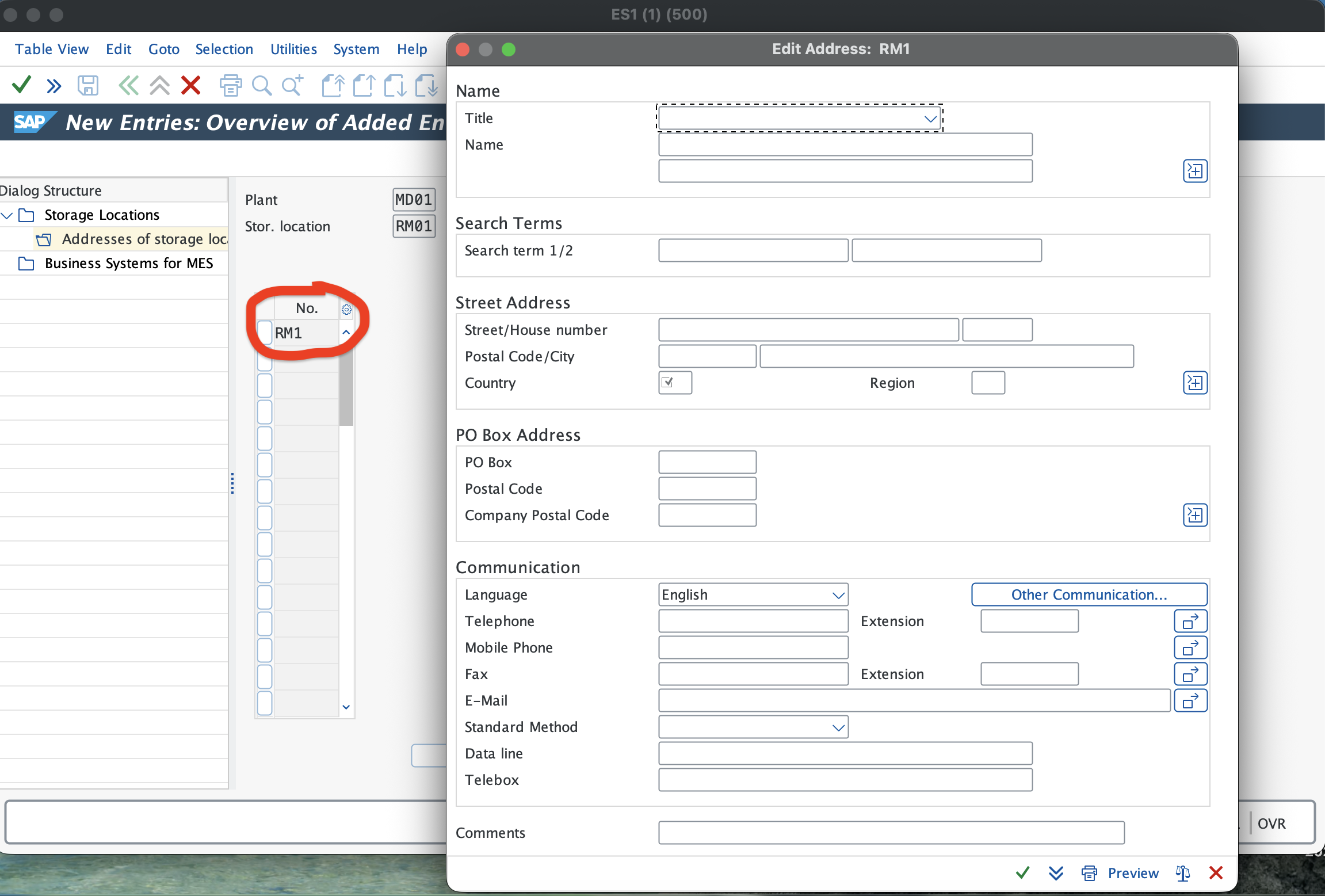 SAP storage location address creation