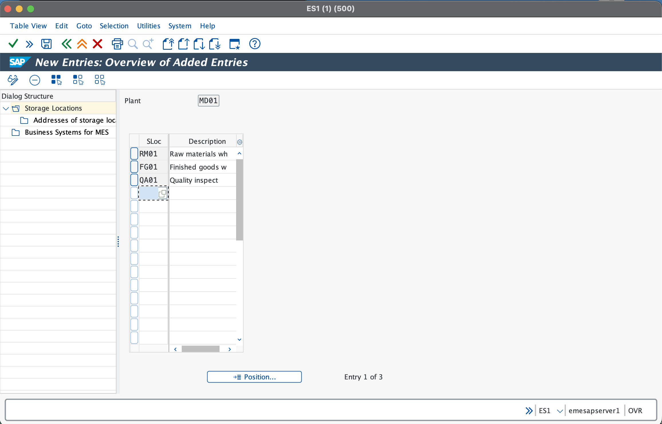 SAP storage location creation